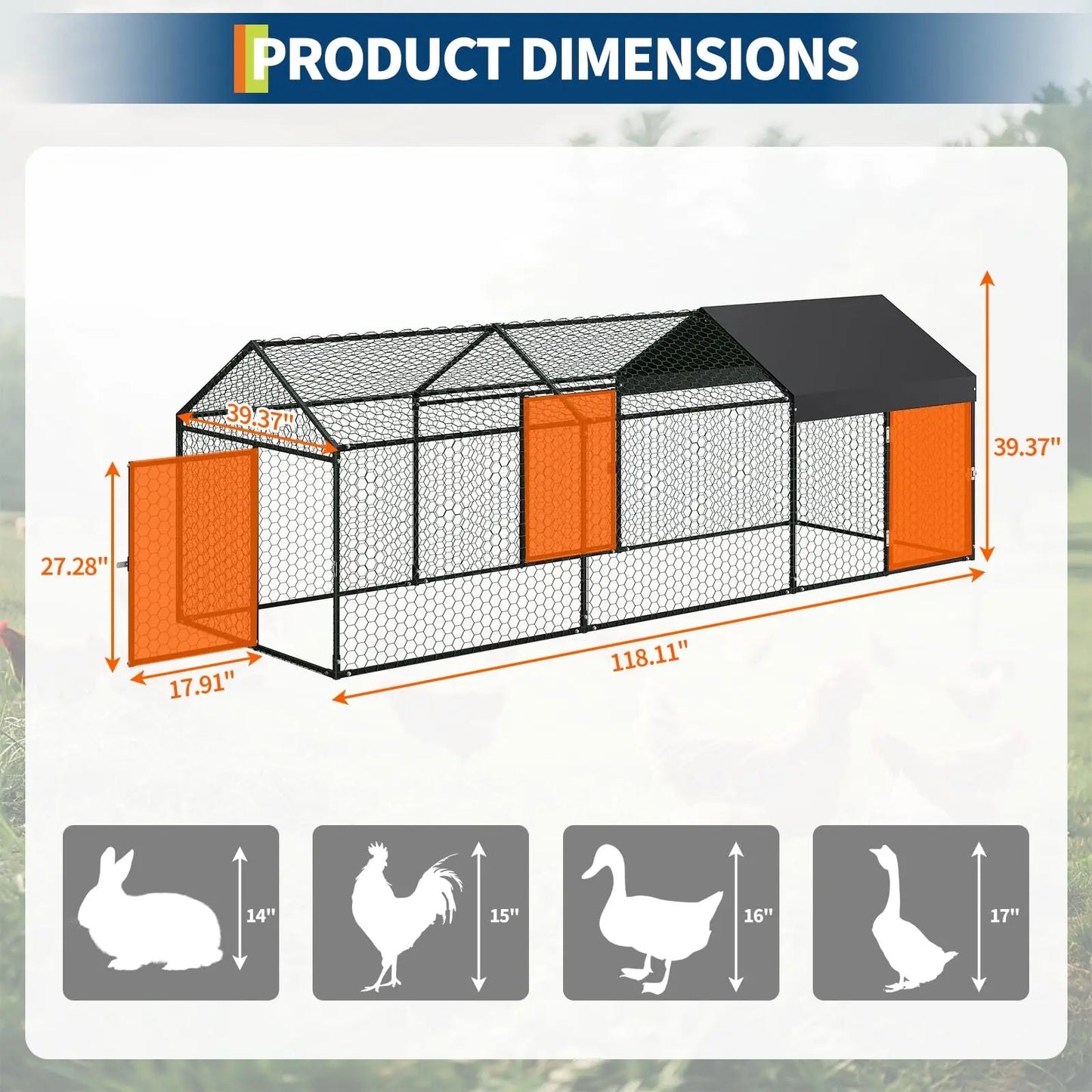 HiMISS Heavy Duty Metal Chicken Coop Walk In With Doors And UV Cover