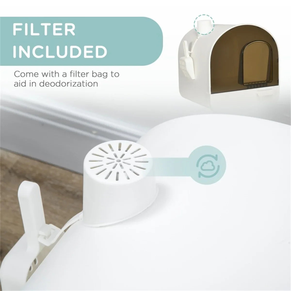 Enclosed Large Cat Litter Box With Odor-Resistant Anti-Tracking Mat