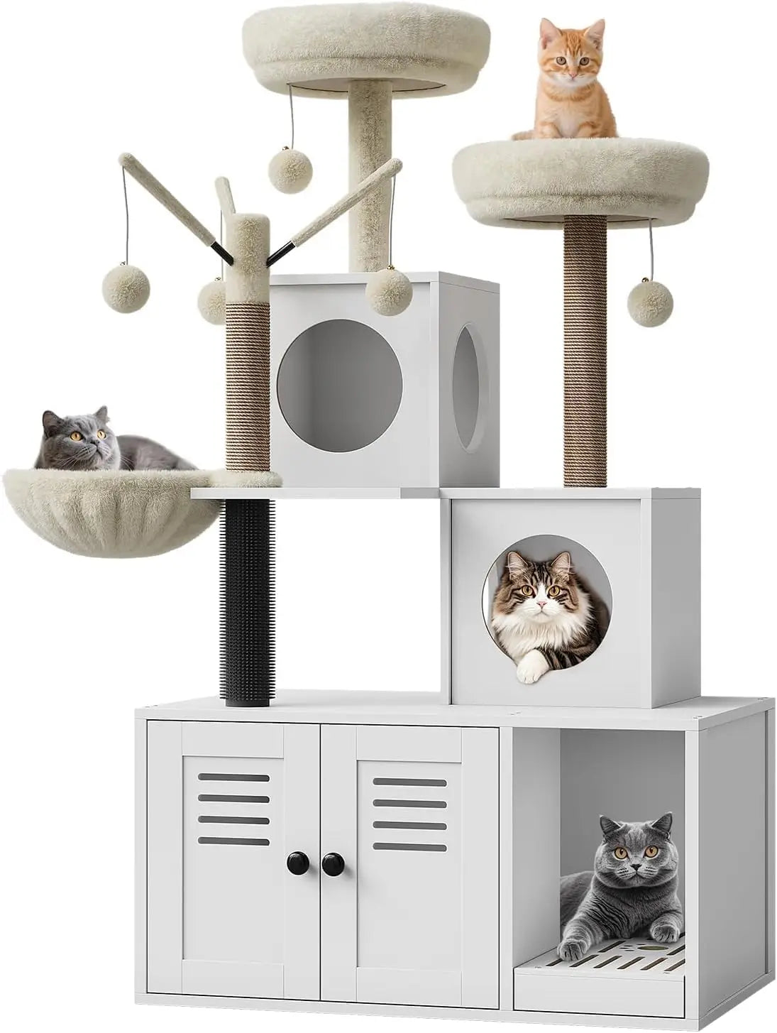 Garvee Cat Tree With Hidden Litter Cabinet And Cozy Perches