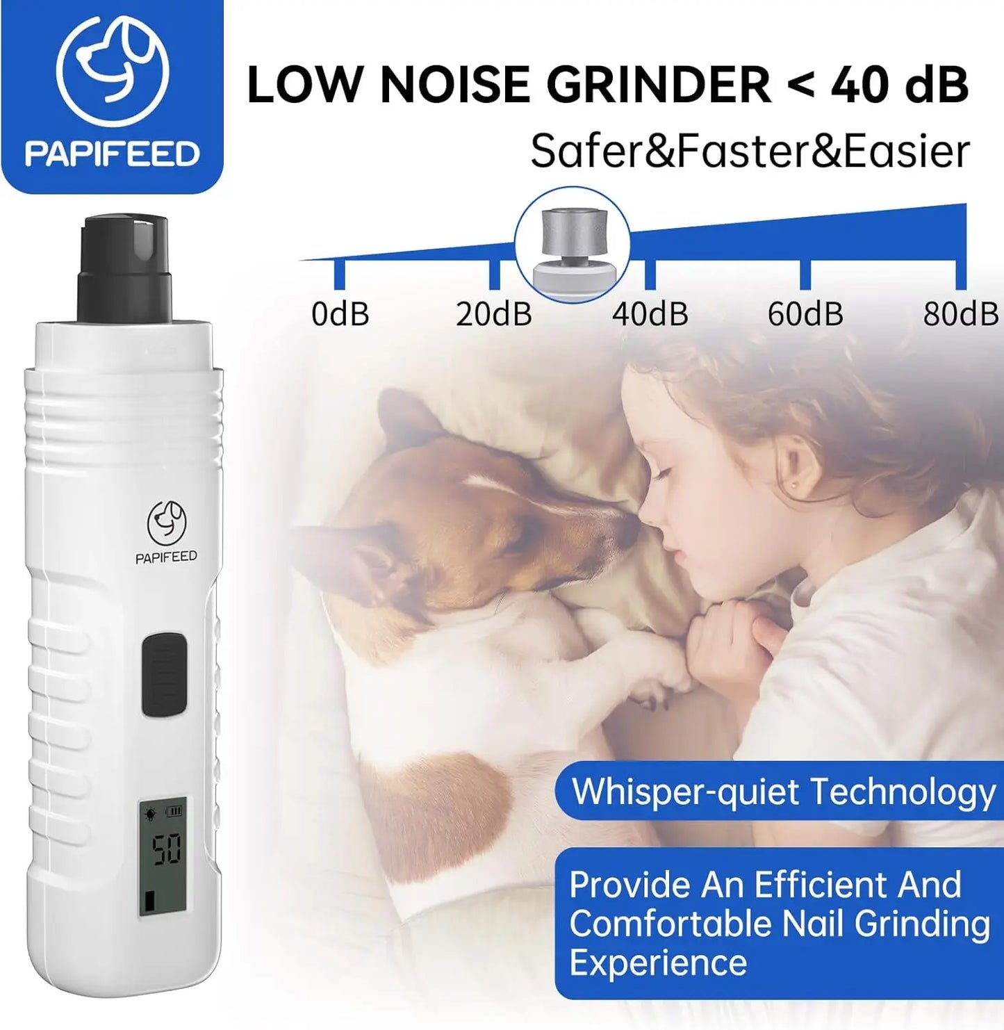 Quiet Electric Dog Nail Grinder With LCD Display LED Light