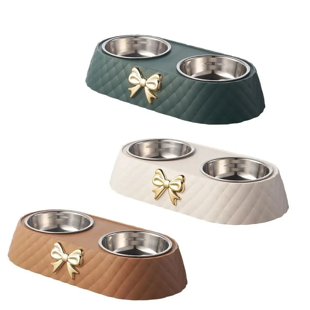 Double Pet Feeding Bowls Set With Plastic Base For Dogs And Cats
