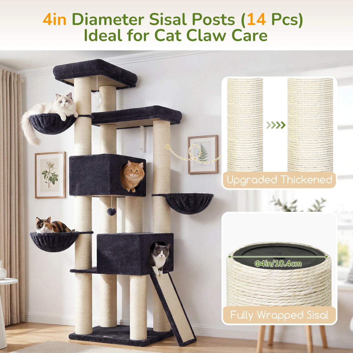 GLOBLAZER Cat Tree Condo With Hammocks And Sisal Scratching Posts