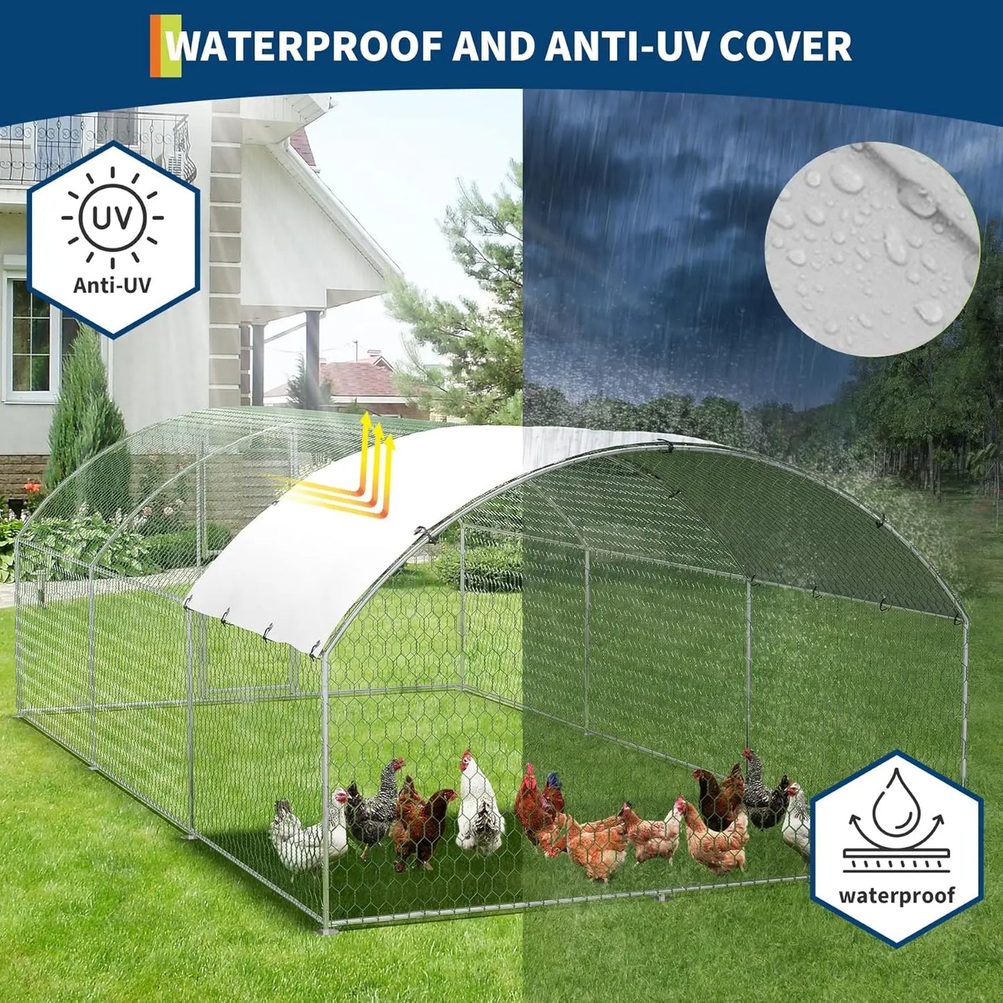 HiMISS Large Dome Metal Chicken Coop With Double Doors And UV Cover