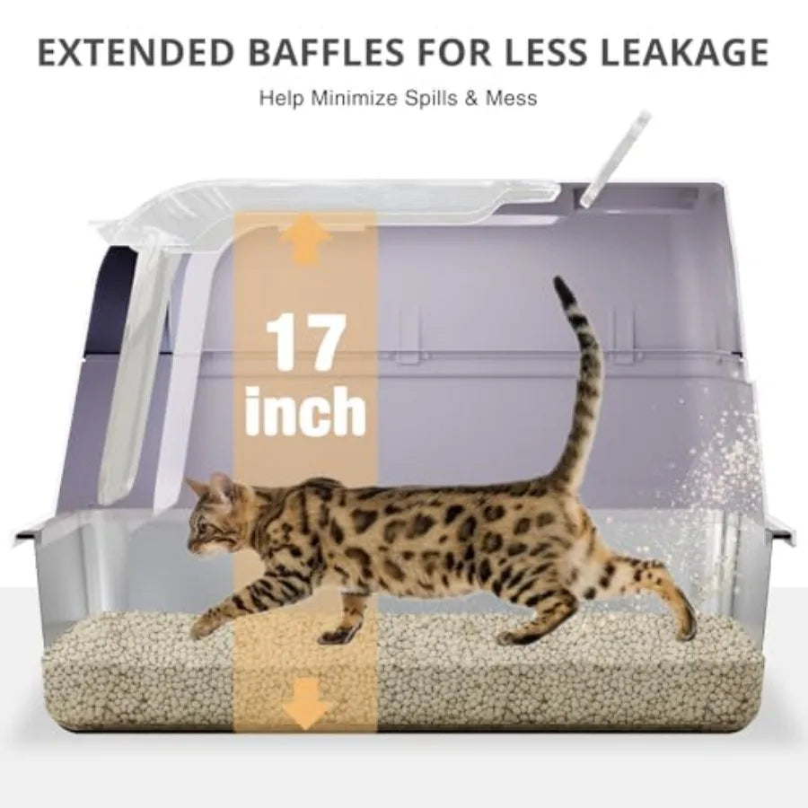 Enclosed High Sided Cat Litter Box With Lid Odor Control