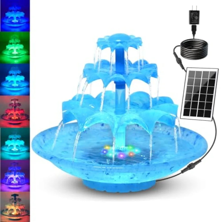 3.5W Solar Fountain Pump For Bird Bath With 8 LED Lights Power Cord Included