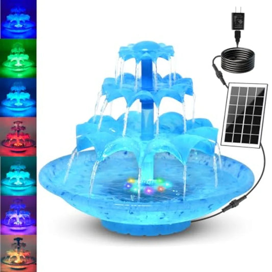 3.5W Solar Fountain Pump For Bird Bath With 8 LED Lights Power Cord Included