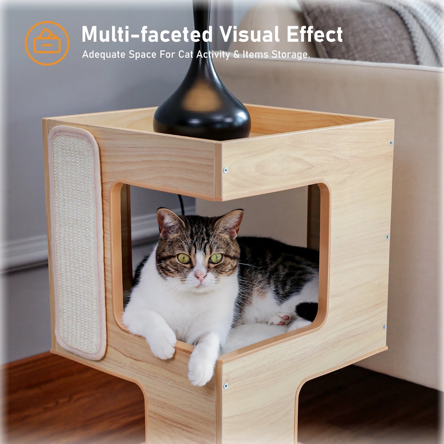 PAWZ Road Wood Cat Condo House With Scratching Pads
