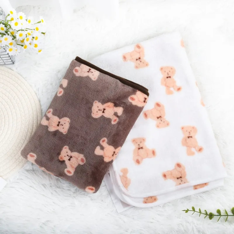 Soft Fluffy Flannel Pet Blanket for Dogs Paw Print