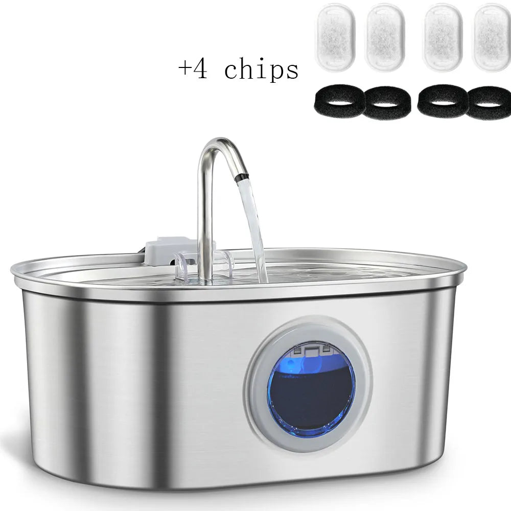 Stainless Steel Cat And Dog Drinking Fountain With Water Level Window