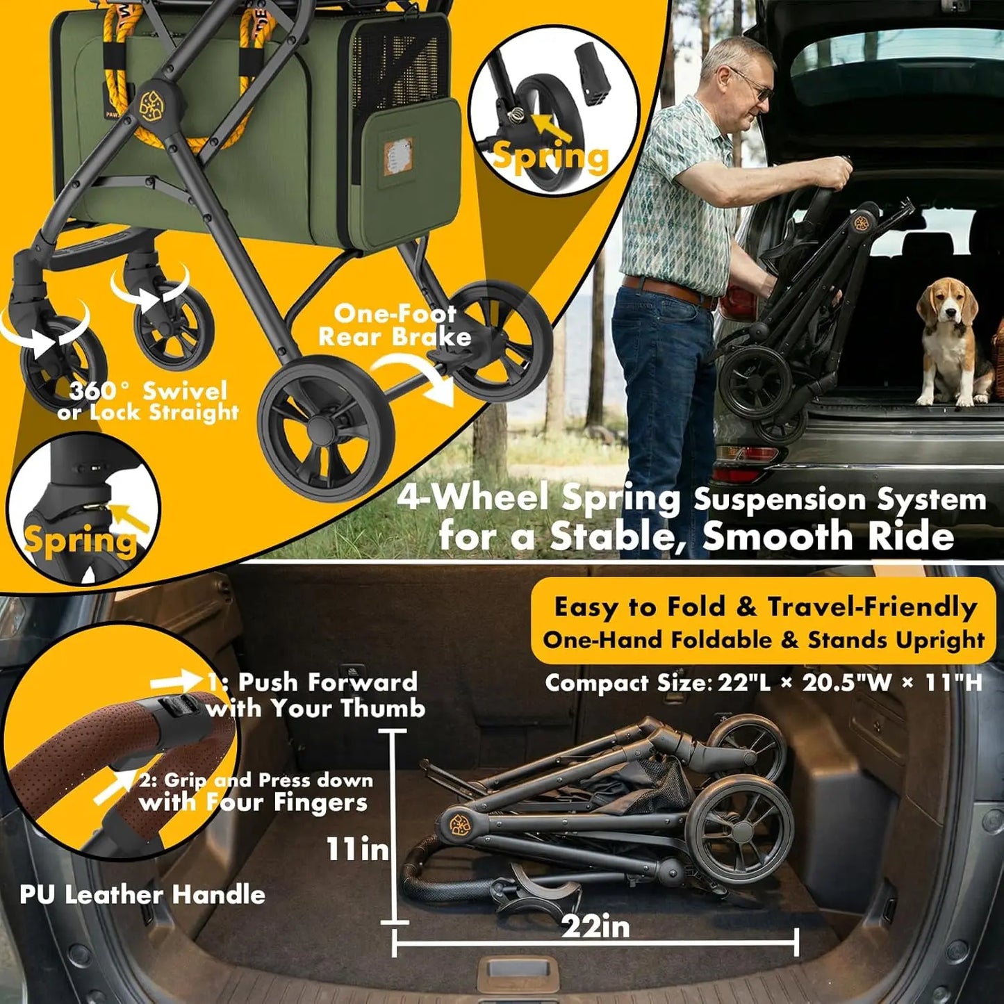 Double Pet Stroller With Detachable Carriers For Cats And Dogs