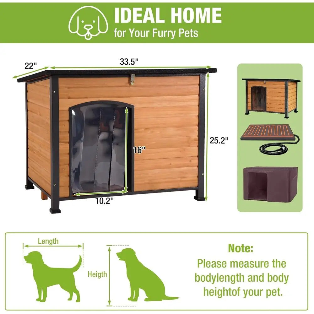 Winter-Ready Wooden Heated Dog House With Thermostat Heating Pad