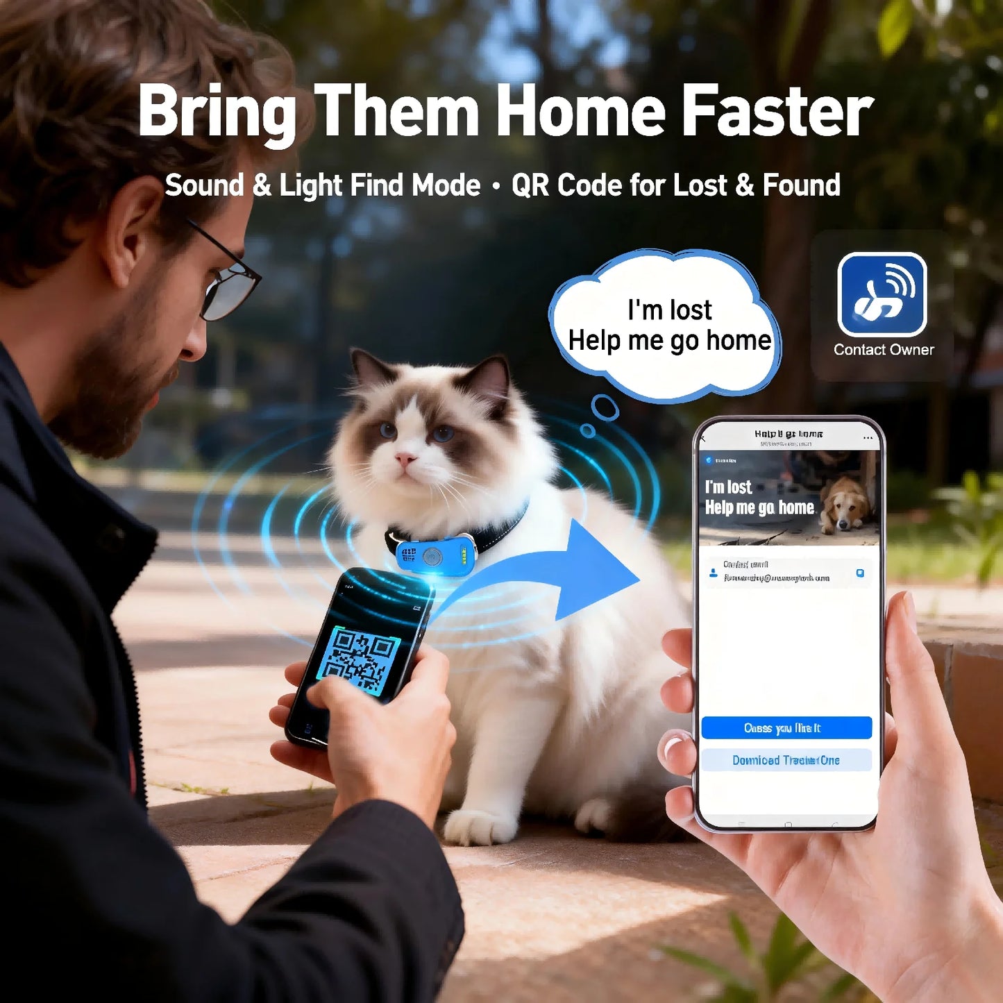 WANWAYTECH Pet GPS Tracker Real Time Tracking QR Code