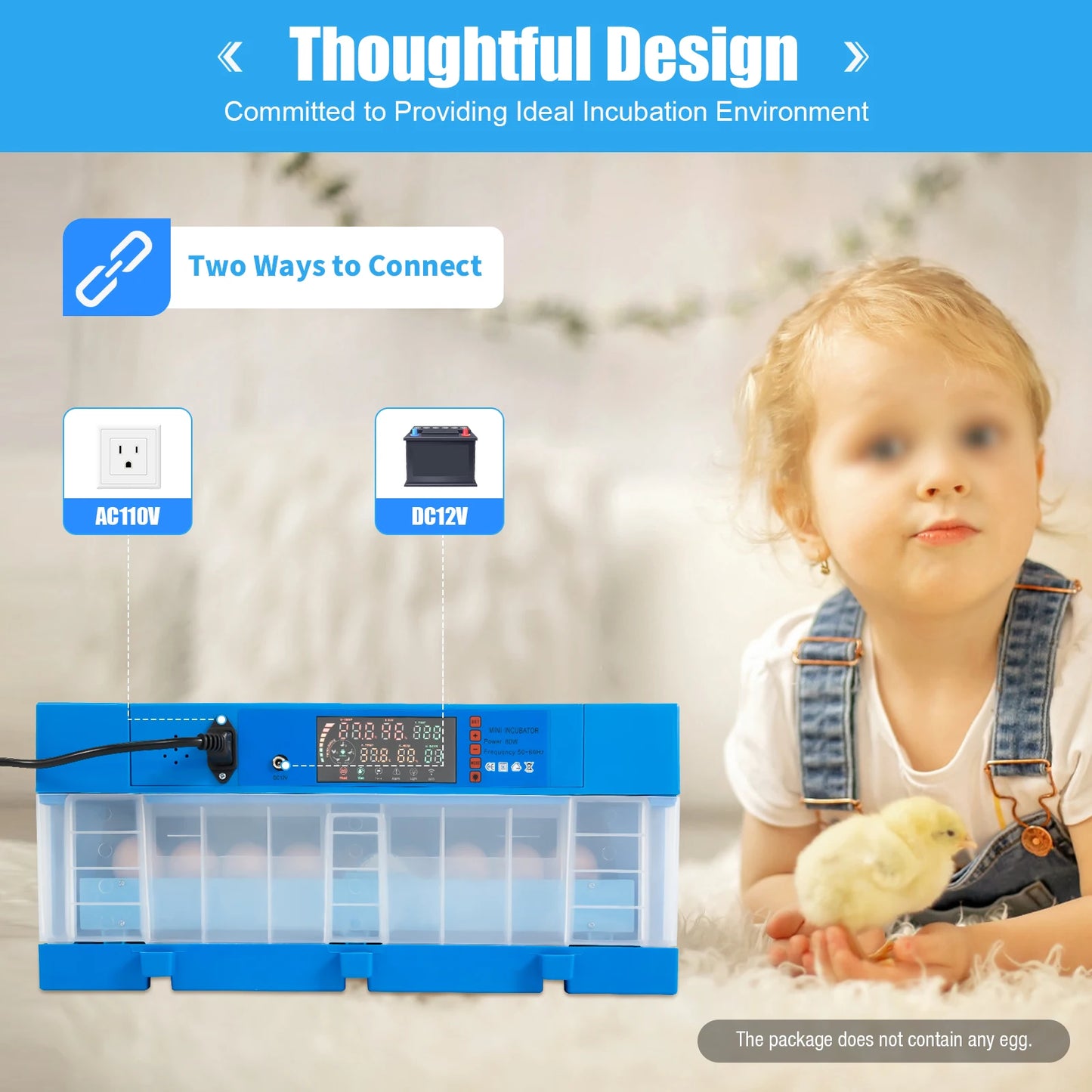80W Fully Automatic Egg Incubator Dual Power Supply Chicken Eggs