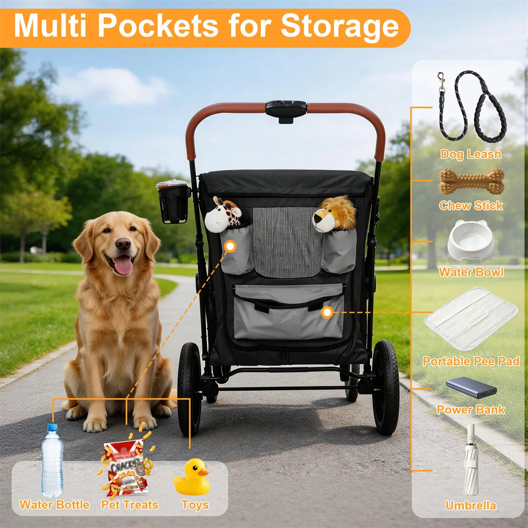 Portable Dog Stroller For Large Dogs With One Click Folding