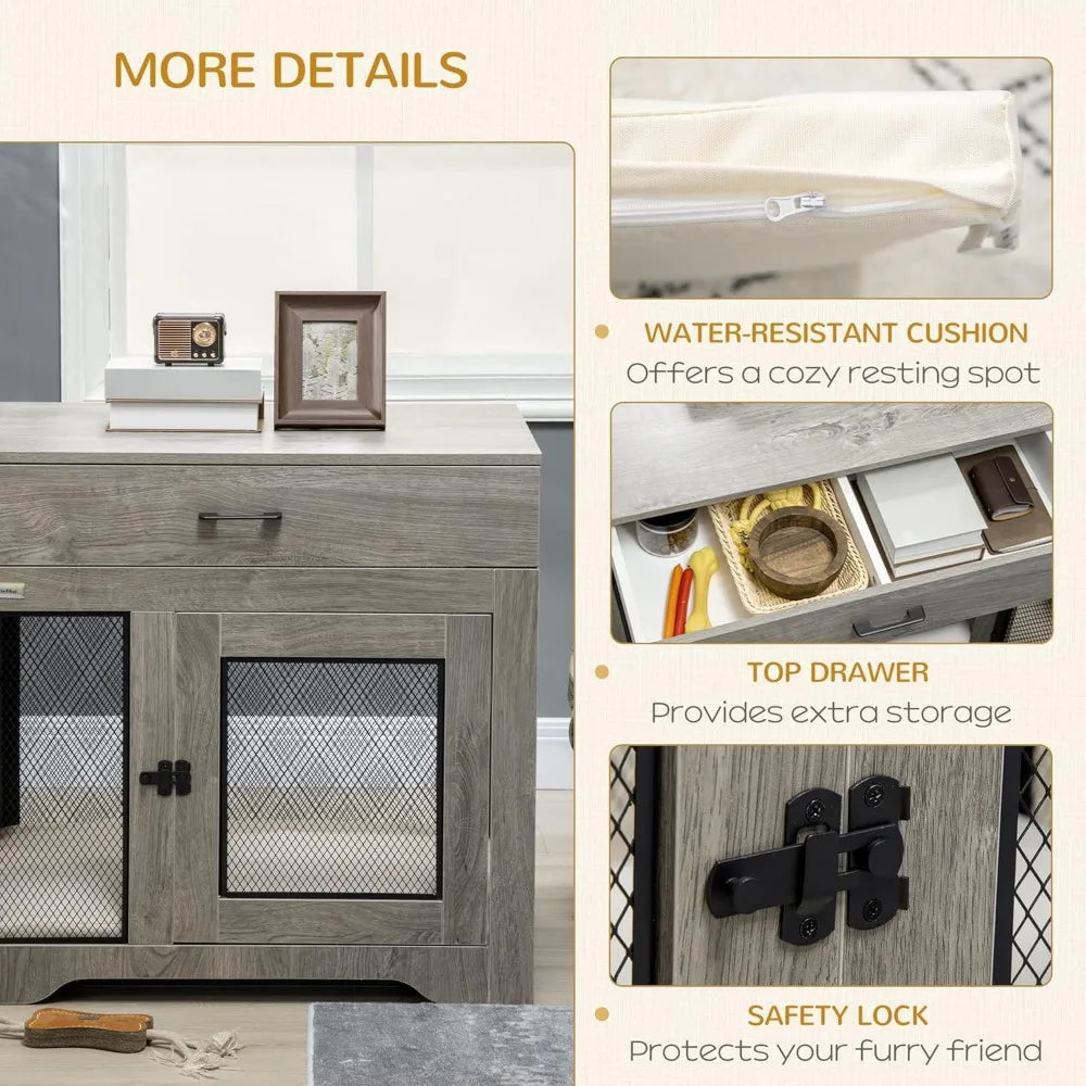 Dog Crate End Table With Cushioned Drawer