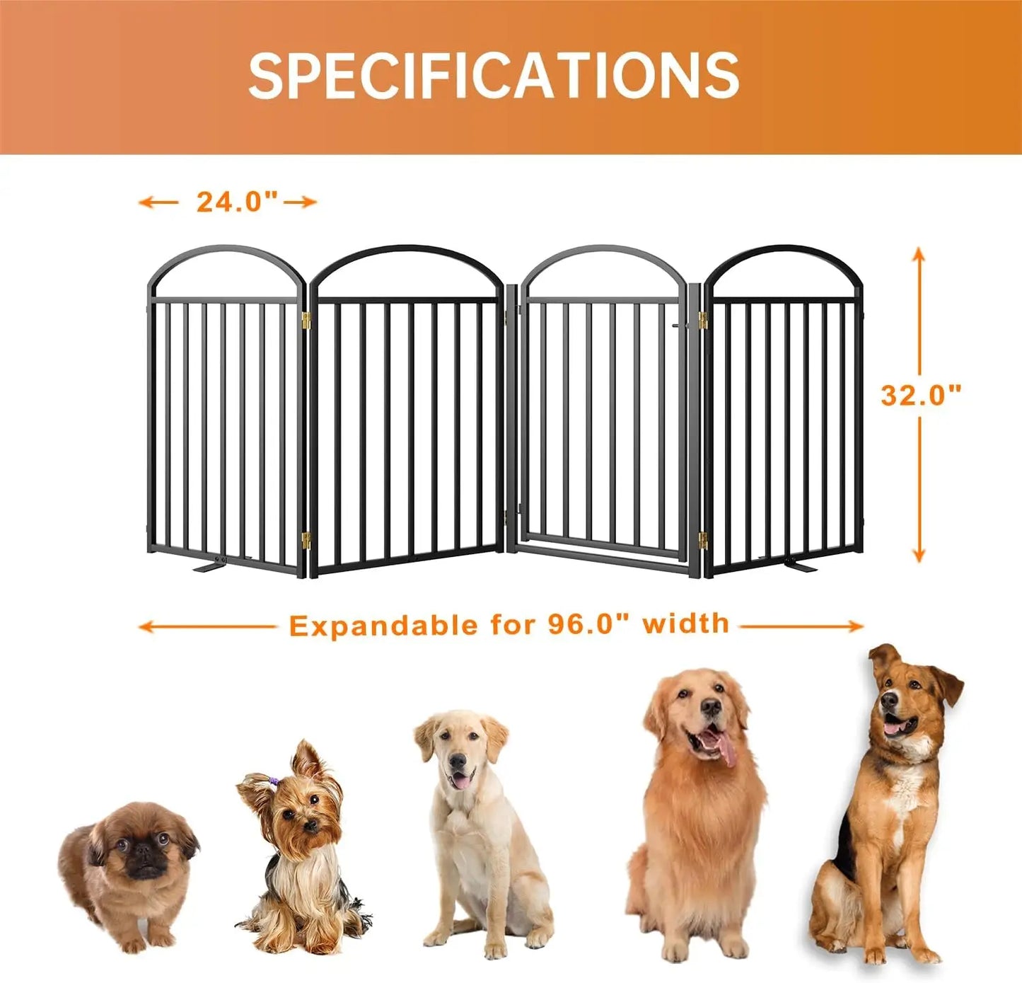 4-Panel Metal Pet Gate With Door Foldable Freestanding Fence