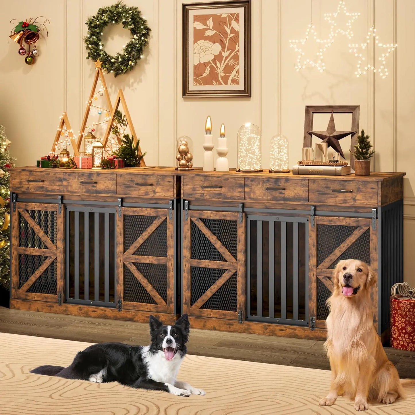 Kepptory Large Dog Crate Furniture With Removable Divider And Storage