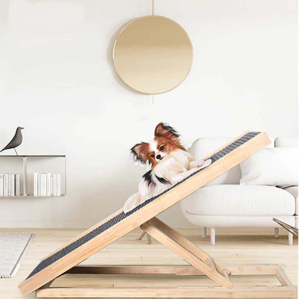 Wooden Foldable Pet Ladder Nonslip Adjustable Height For Pets