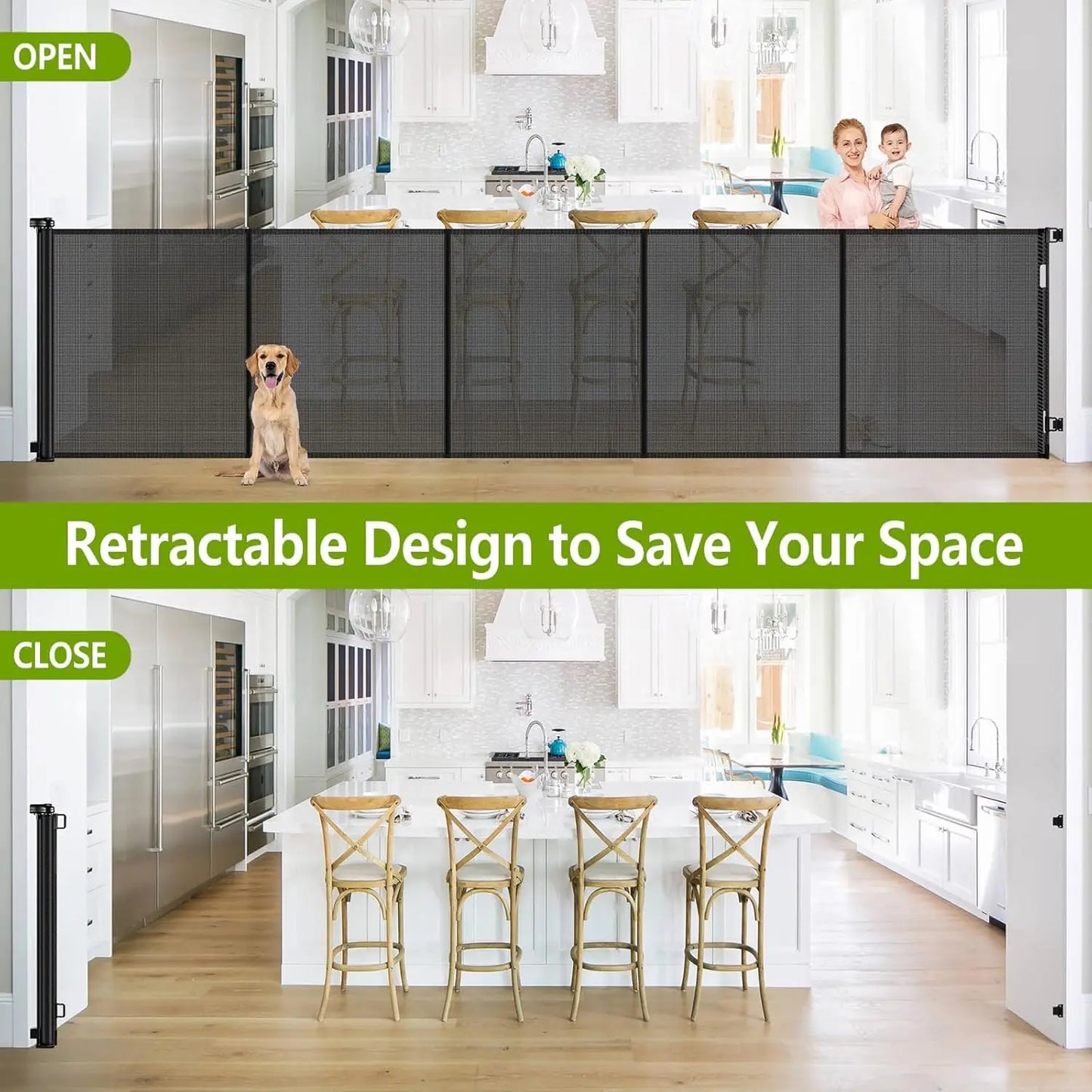 Retractable Dog Gate Barrier For Indoor And Outdoor Use