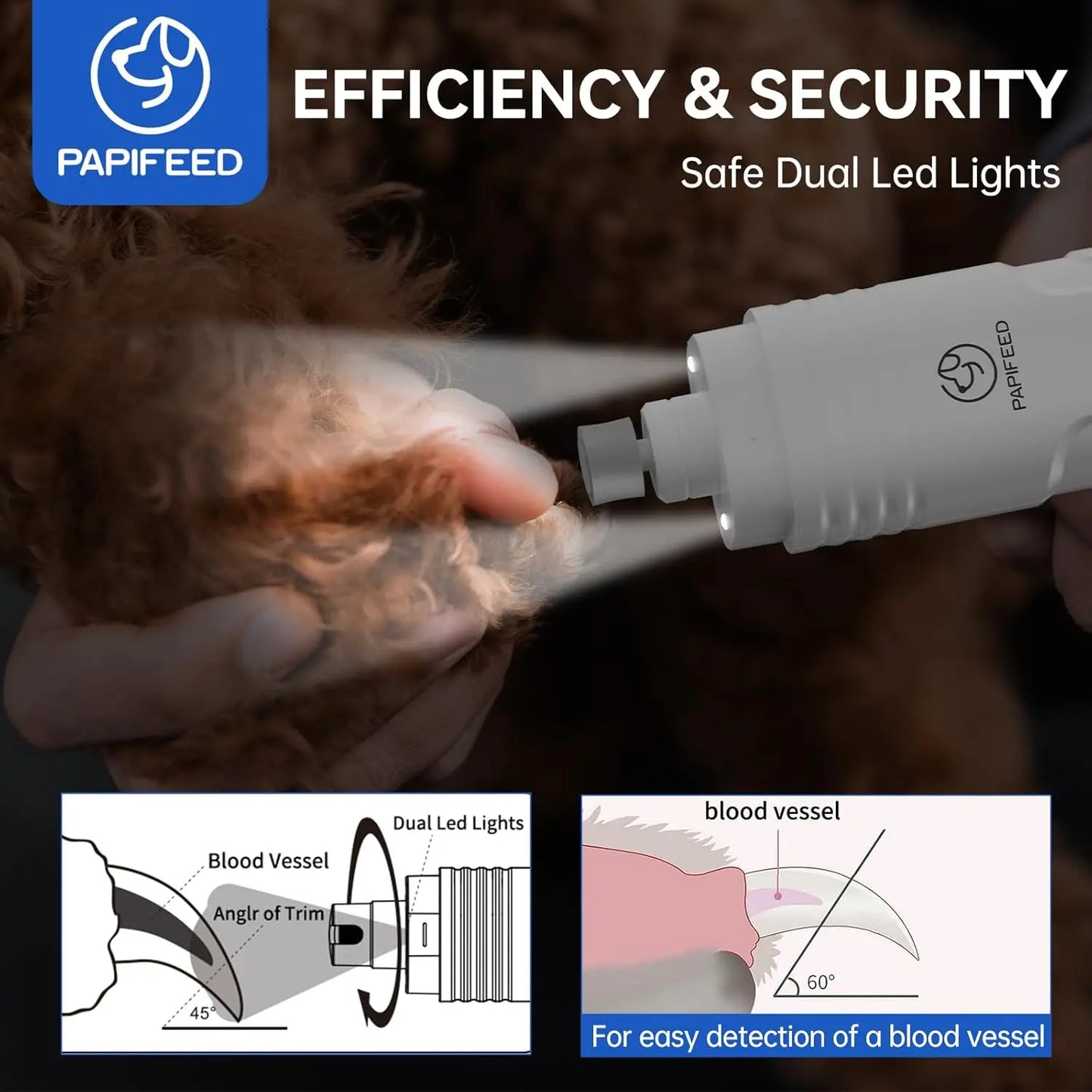 Quiet Electric Dog Nail Grinder With LCD Display LED Light