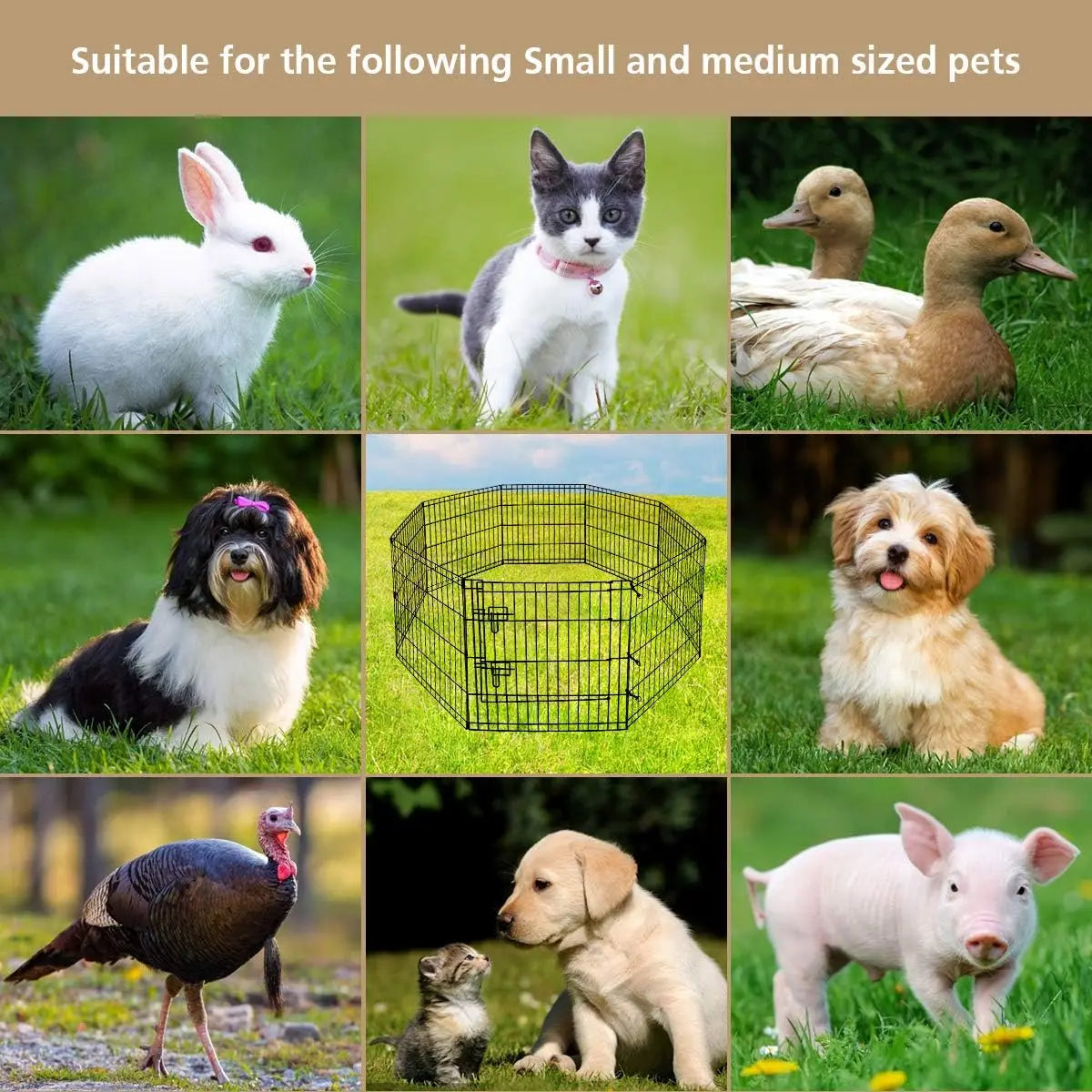 Foldable 8-Panel Pet Playpen for Dogs and Small Animals