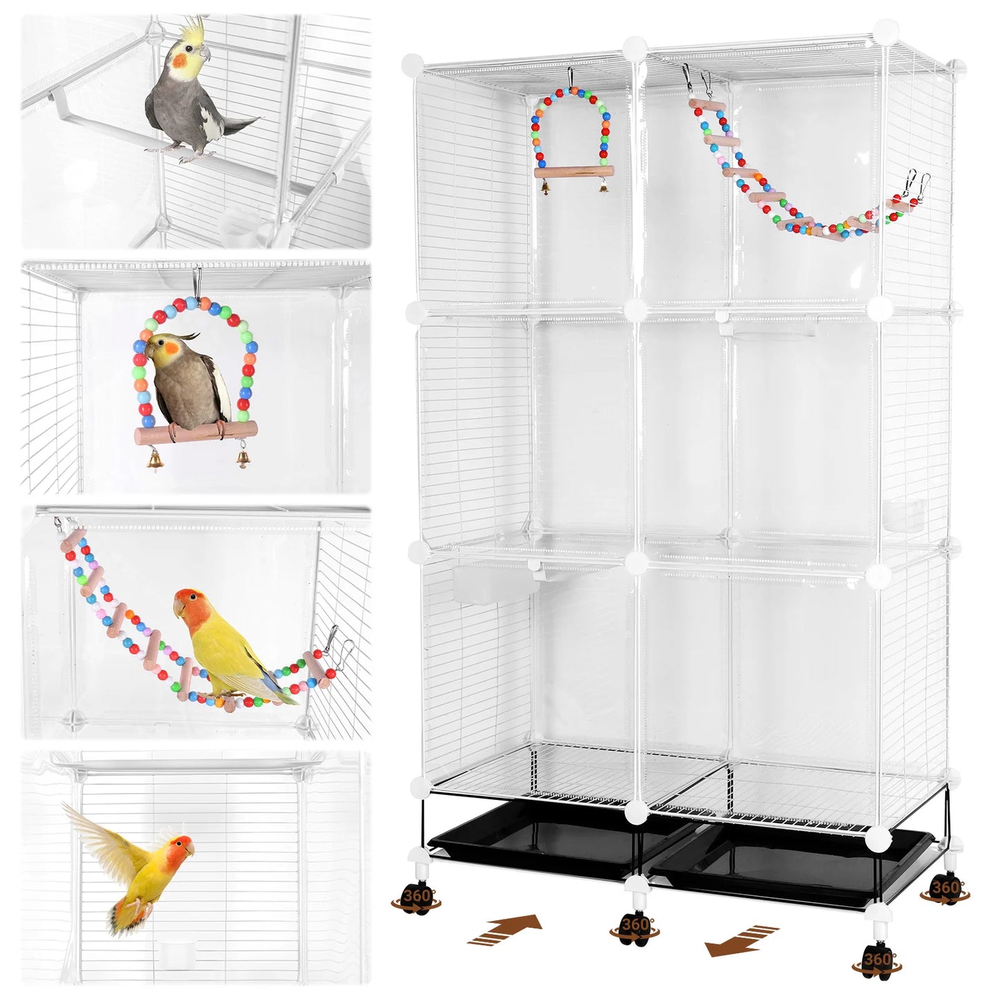 NONEM Metal Parrot Cage With Rolling Stand And Tray