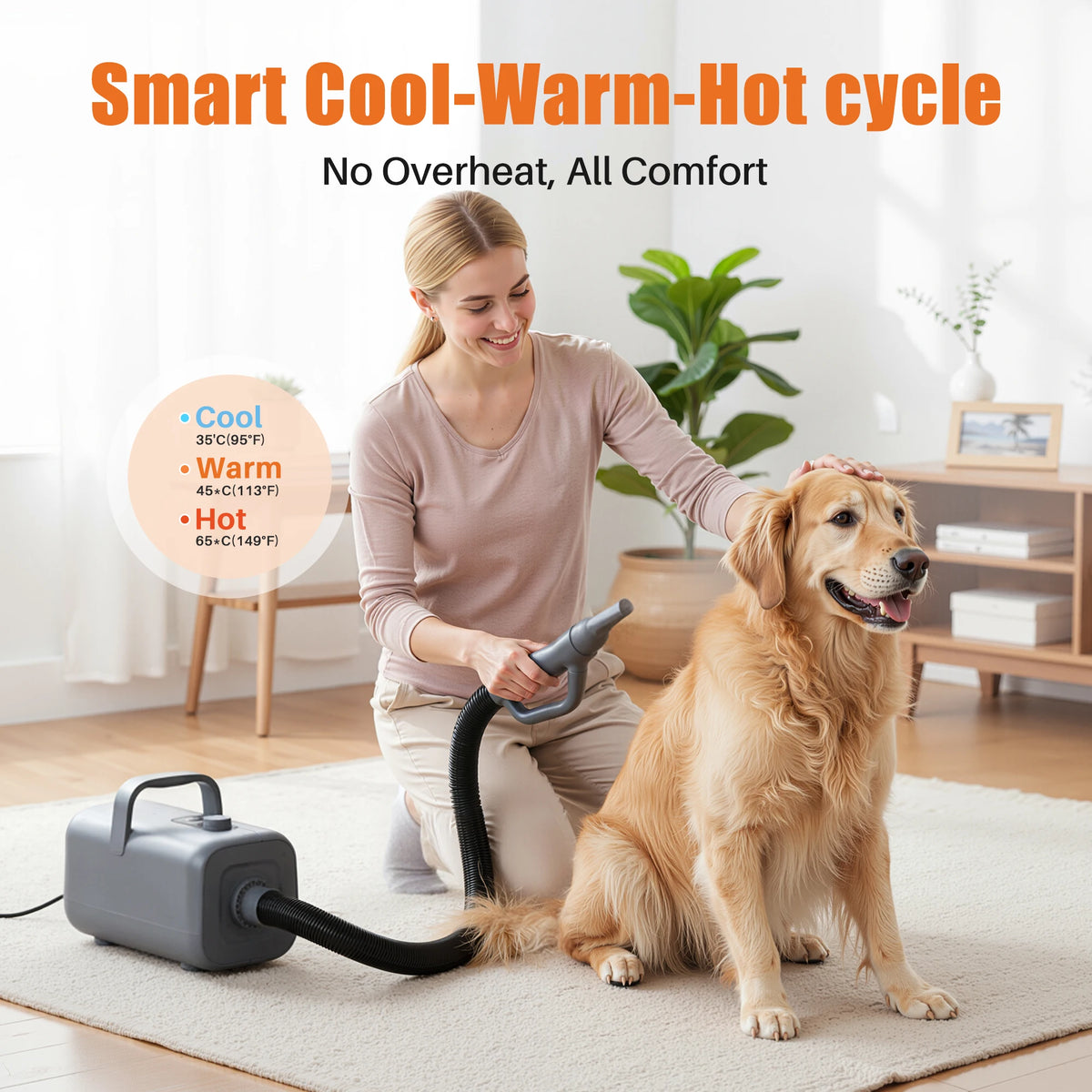 Quiet Dog Grooming Vacuum Dryer Kit With 4 Nozzles