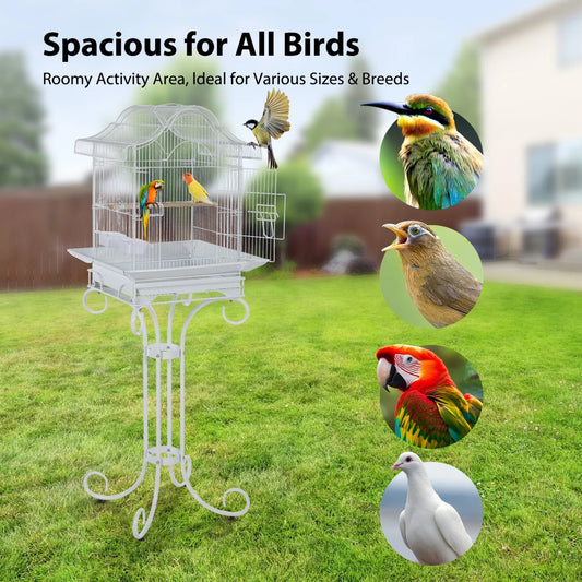 HiMISS Heavy Duty Wrought Iron Bird Cage With Stand Perches