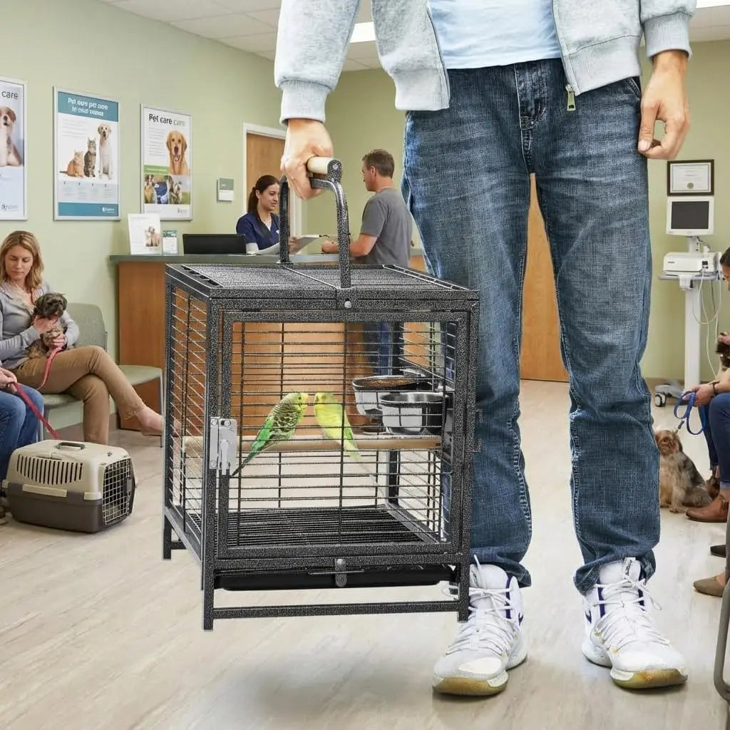 HiMISS Sturdy Portable Bird Travel Cage With Removable Tray