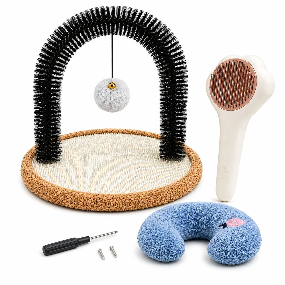 Cat Self Grooming Arch Sisal Scratching Base With Plush Rest Station