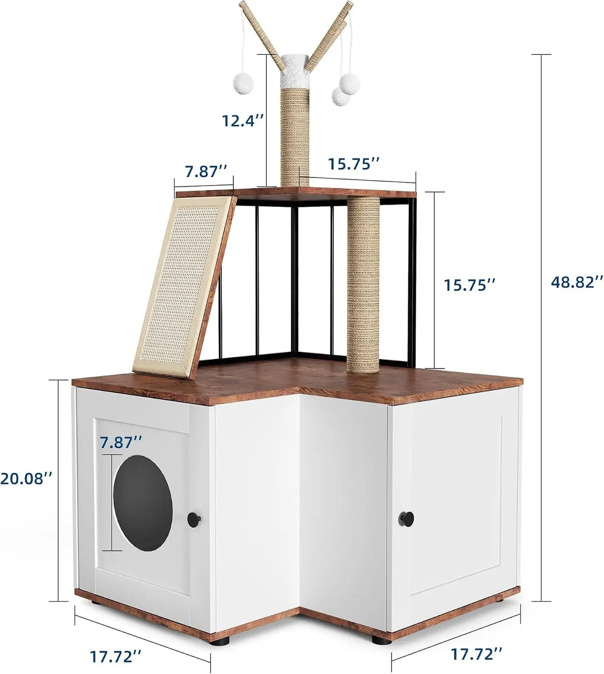 Garvee Wood L-Shaped Cat Tree Scratching Post With Storage Cabinet