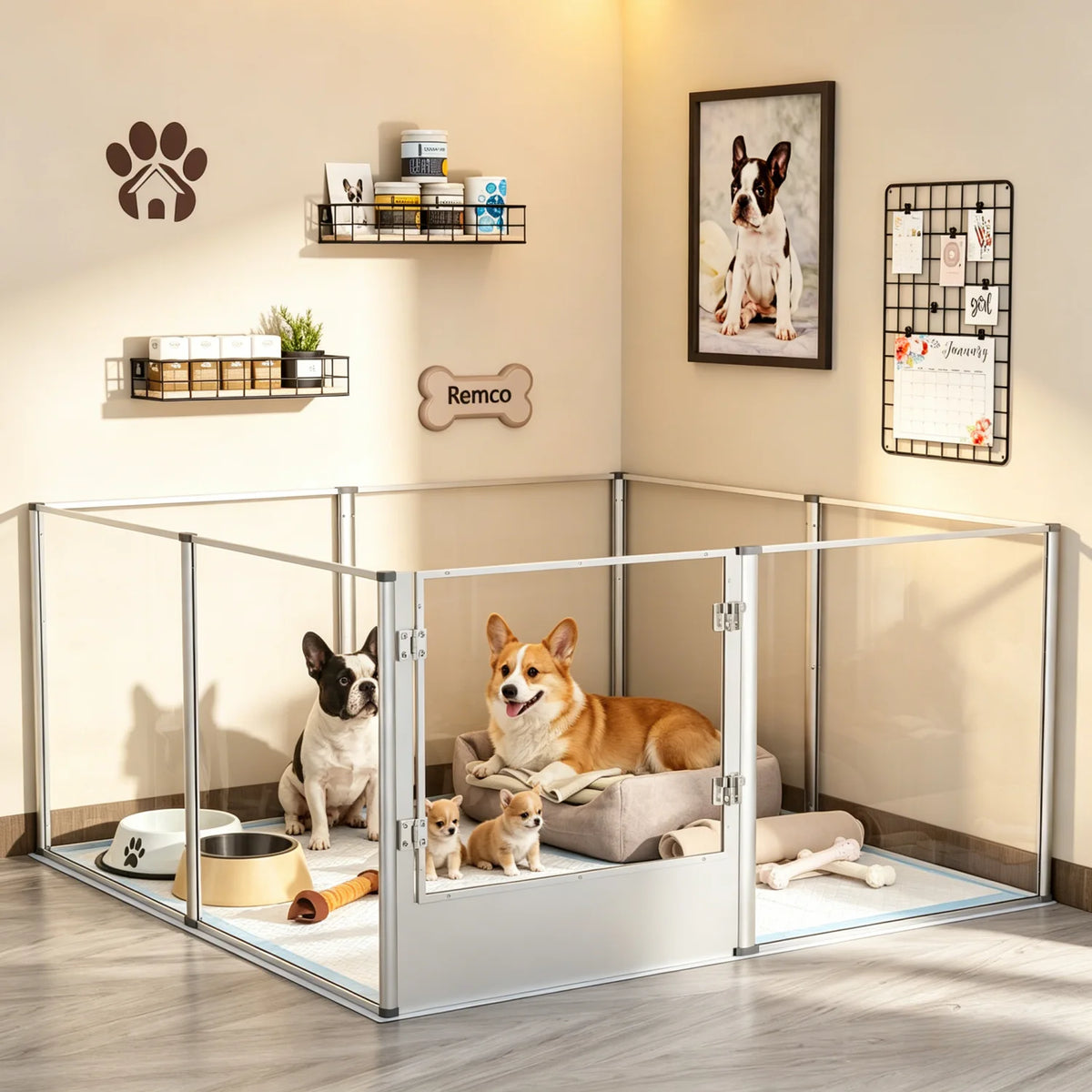 Bingopaw Acrylic Dog Playpen With Waterproof Puppy Exercise Mat