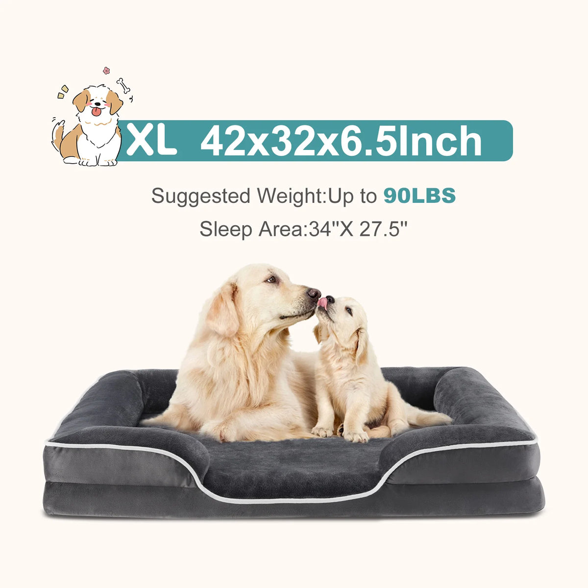 MCQ Orthopedic Memory Foam Dog Bed With Washable Cover