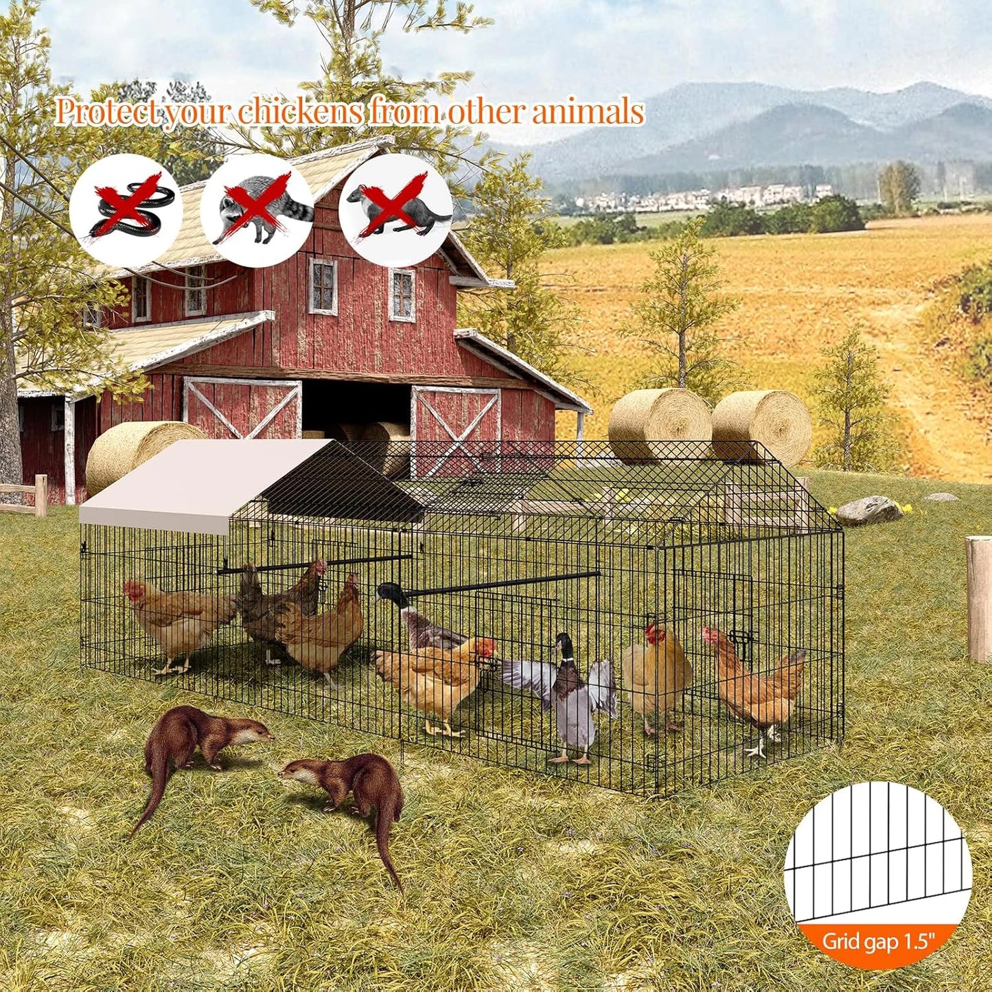 HiMISS Heavy Duty Walk In Metal Chicken Coop Run With Waterproof Cover