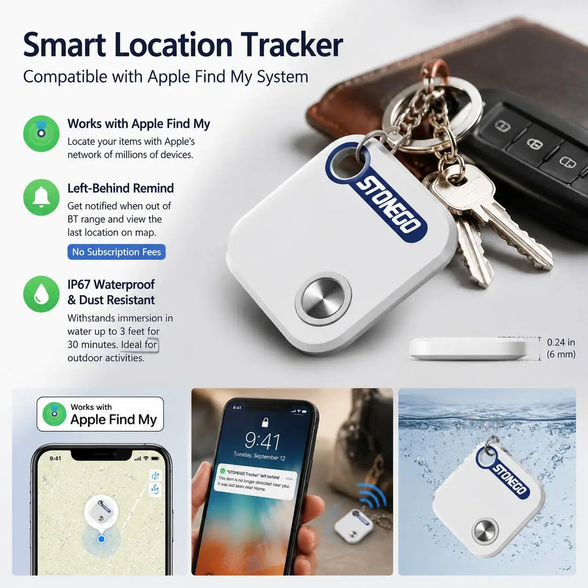 STONEGO Bluetooth GPS Tracker Tag for Keys Pets and Luggage