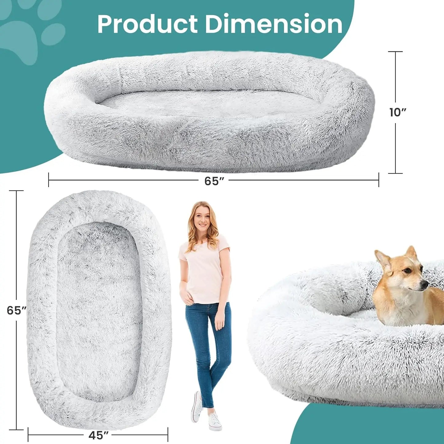 Ultra Soft Plush Human Dog Bed For Adults And Pets With Egg Crate Foam