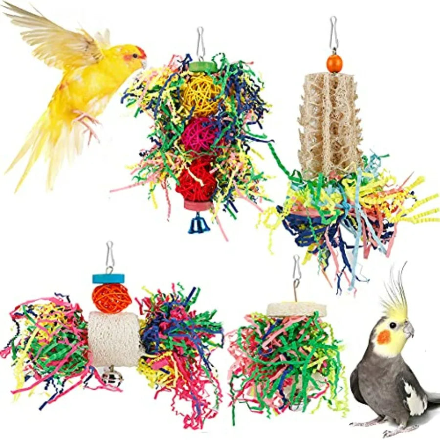 Bird Foraging Shredding Toy for Parakeet and Conure, Hanging Perch