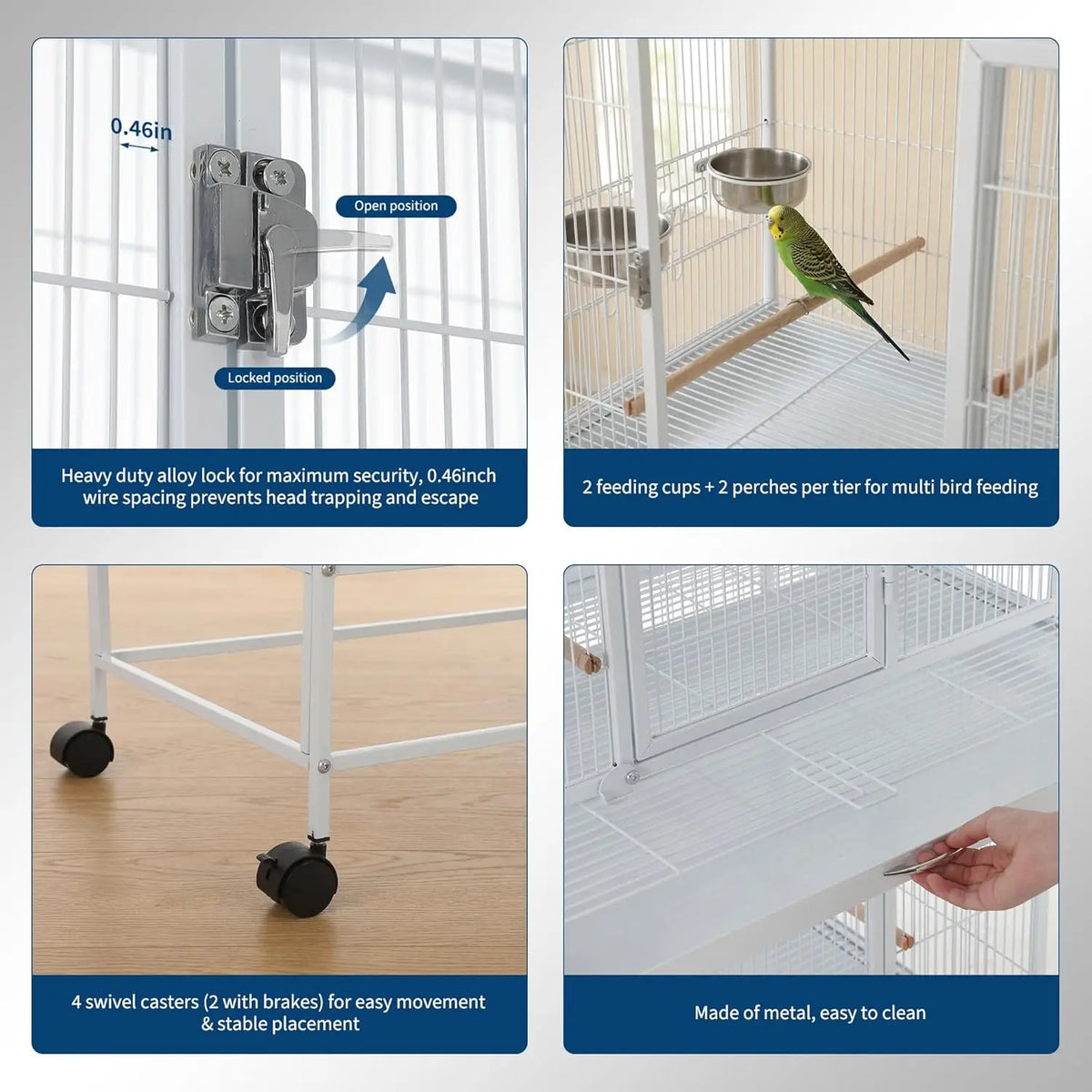 HiMISS Heavy Duty Bird Cage With Three Compartments And Trays