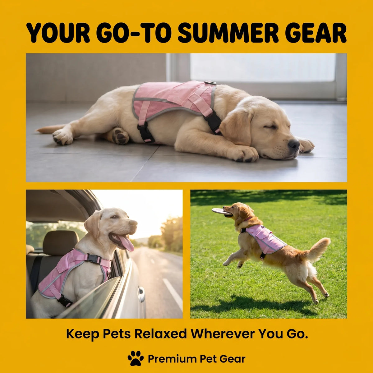 Pet Dog Cooling Vest Harness Jacket With Freezer Packs