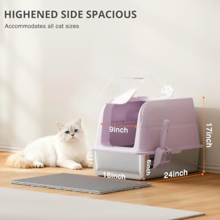 Enclosed High Sided Cat Litter Box With Lid Odor Control