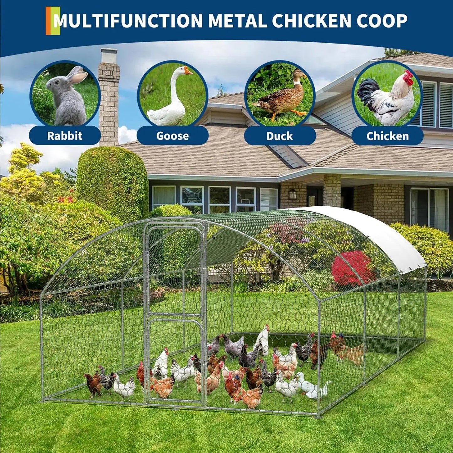 HiMISS Large Dome Metal Chicken Coop With Double Doors And UV Cover