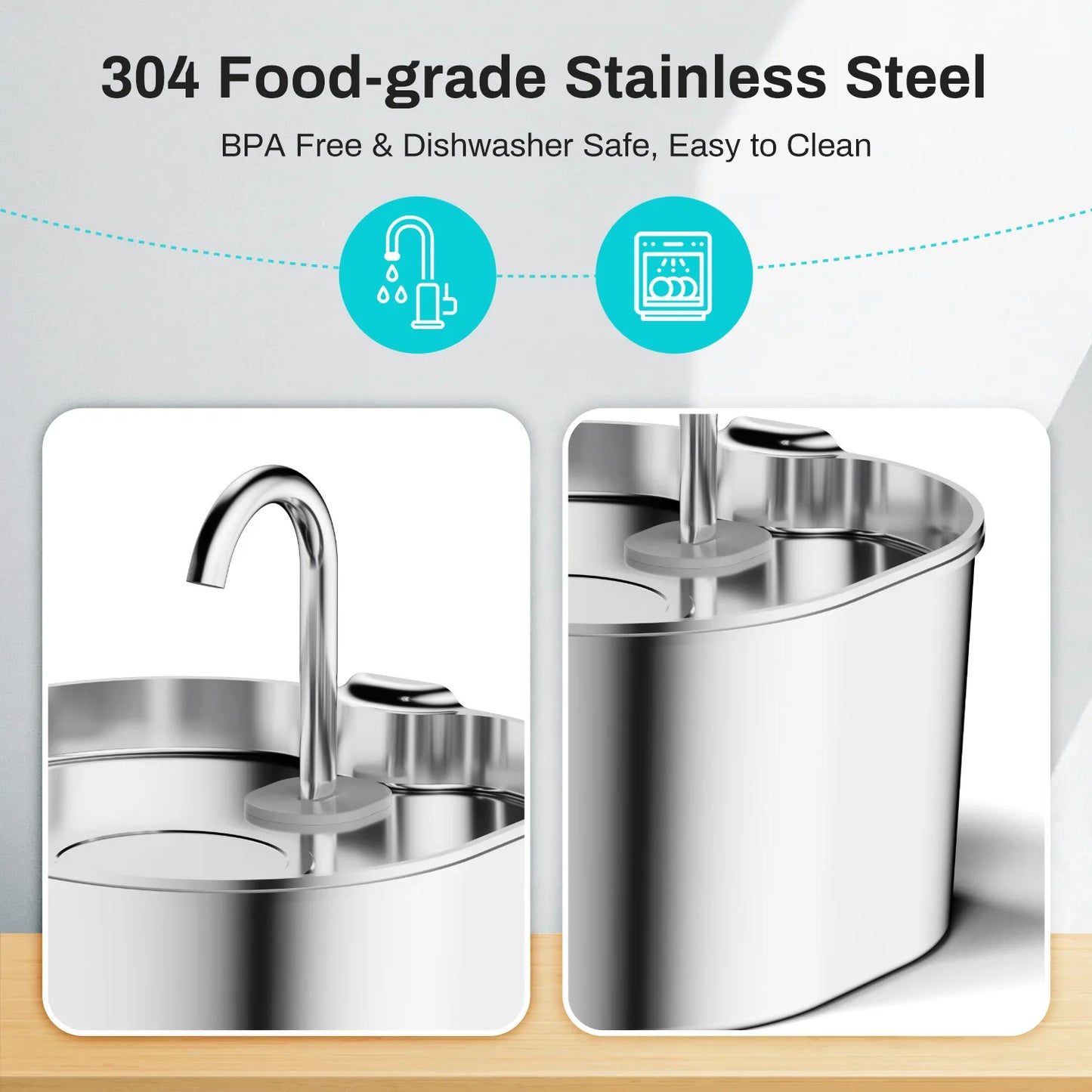 Automatic Cat Water Fountain Square Stainless Steel With Window