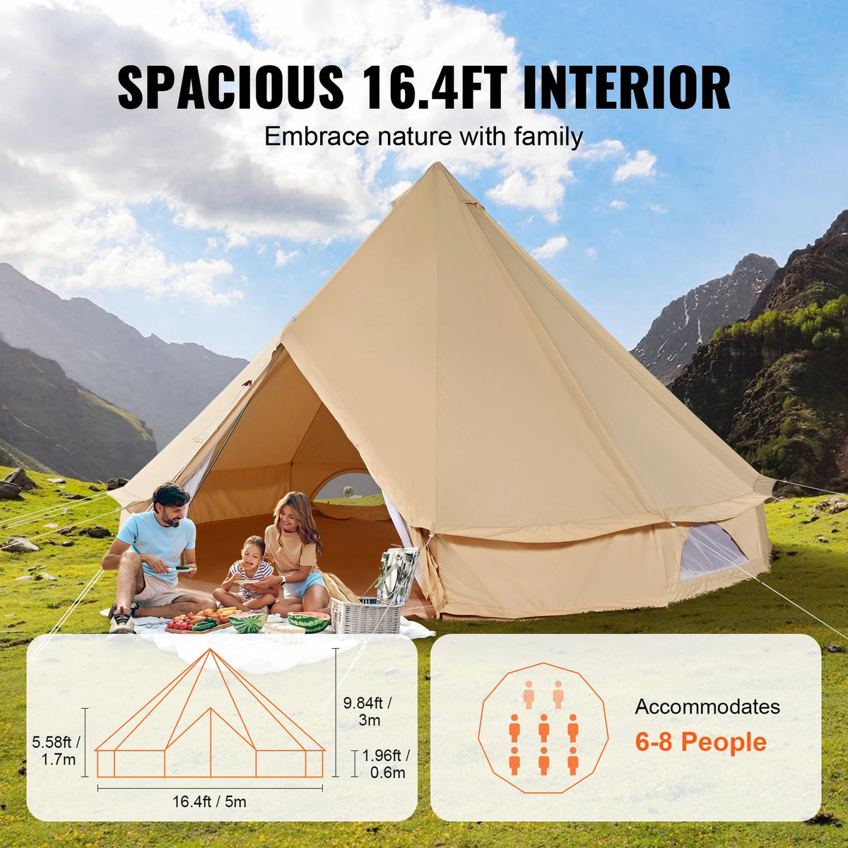 SucceBuy Four Season Canvas Bell Tent For Outdoor Camping