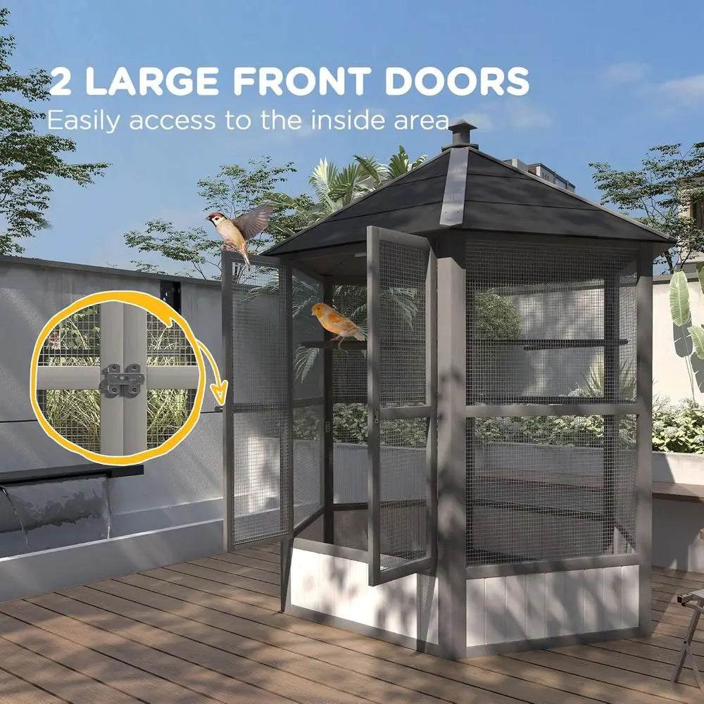 NONE Hexagonal Outdoor Aviary For Small Birds With Covered Shelter