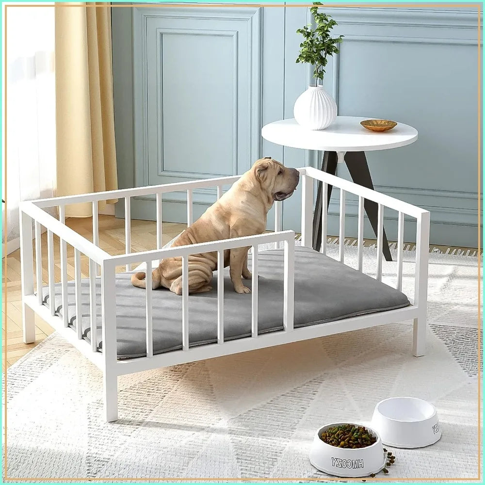 Elevated Dog Bed With Rails Metal Frame And Solid Wood