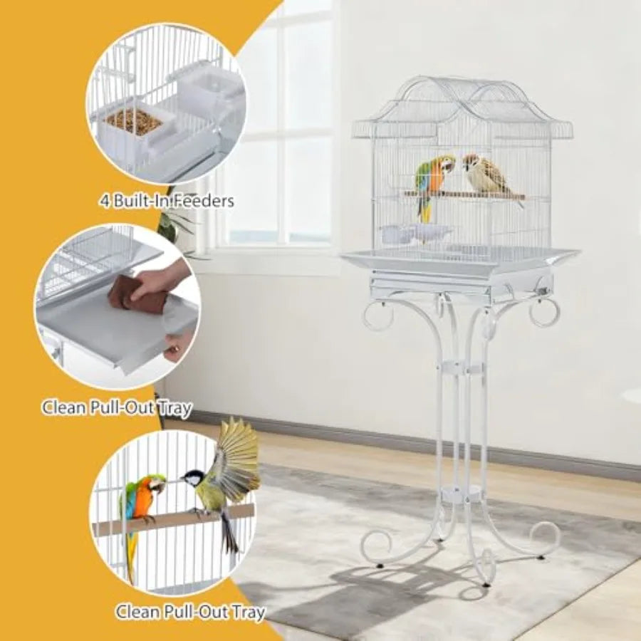 Decorative Metal Bird Cage With Stand For Parrots And Budgies