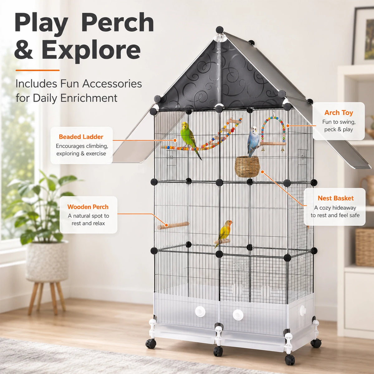Large Bird Cage With Acrylic Door And Removable Tray
