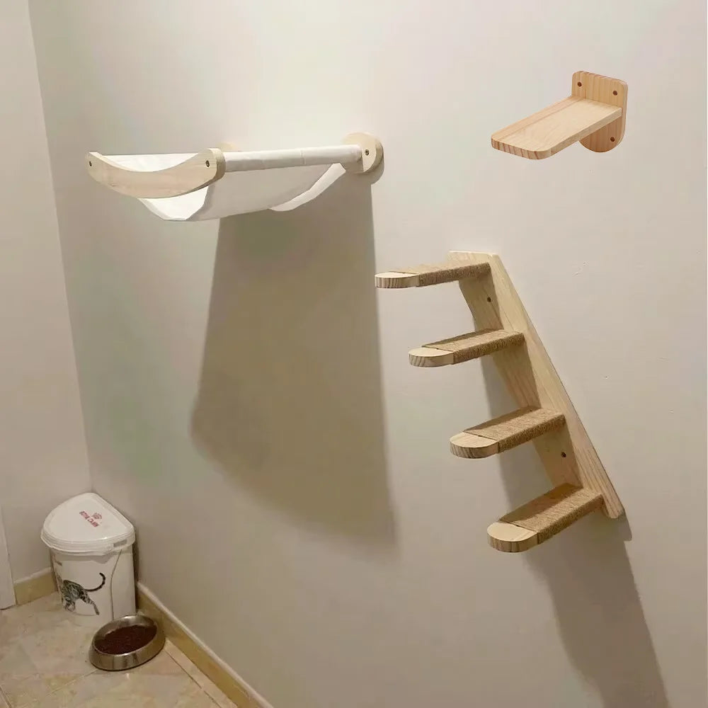 CWV Wall Mounted Cat Hammock And Sisal Rope Climbing Shelf
