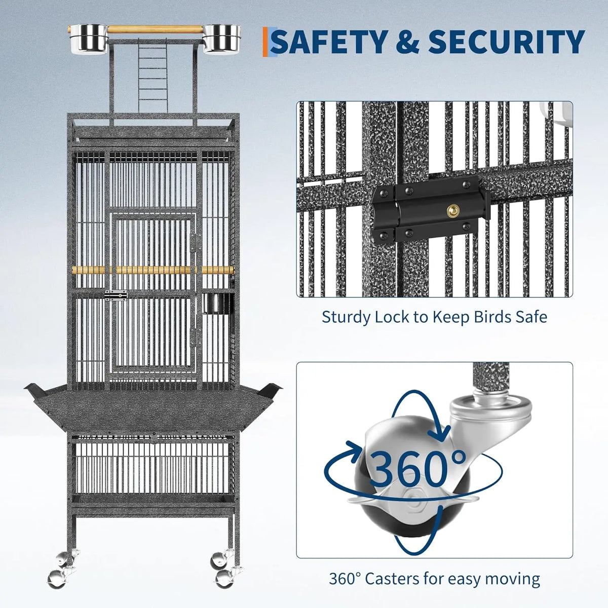 HiMiss Large Bird Cage With Play Top And Wood Perches