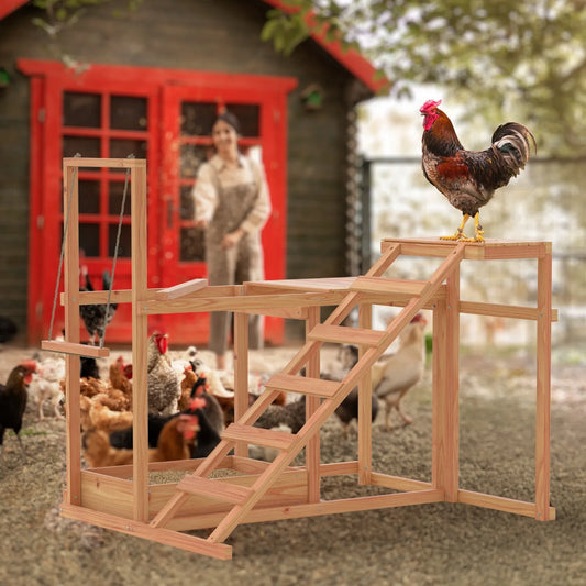 Wooden Chicken Roost and Perch Play Set with Swing Toy